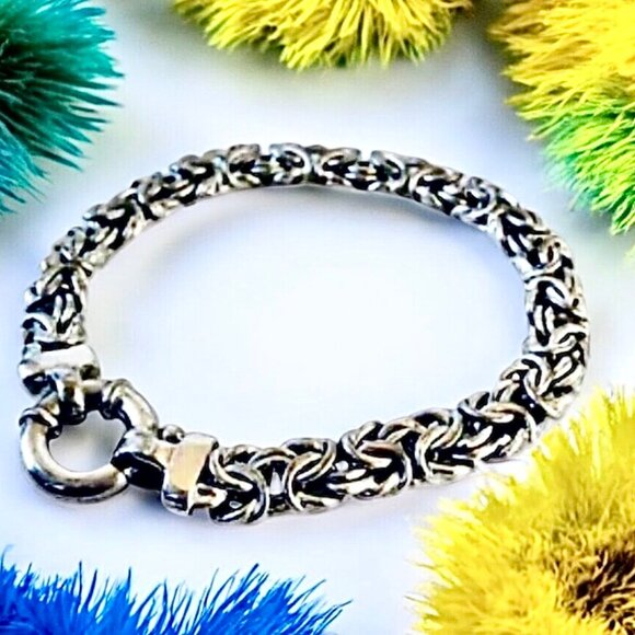 Sterling Silver Chain Bracelet Vintage Signed 16 grams Made in Italy 7.5" - Picture 2 of 13